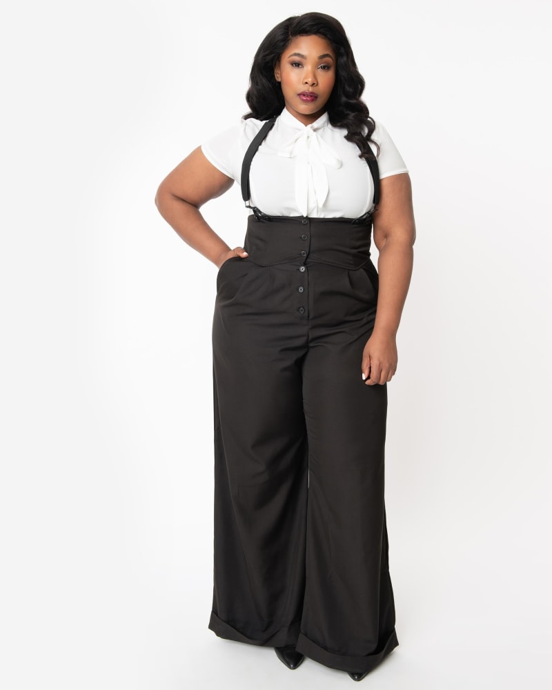 Unique Vintage Plus Size Black Thelma Suspender Pants | Black